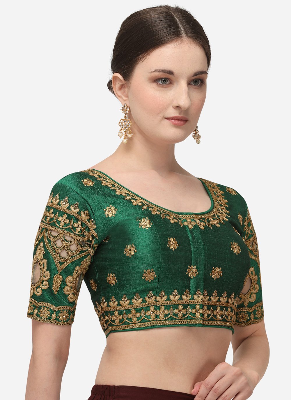 Designer Blouse Silk Green Embroidered Blouse