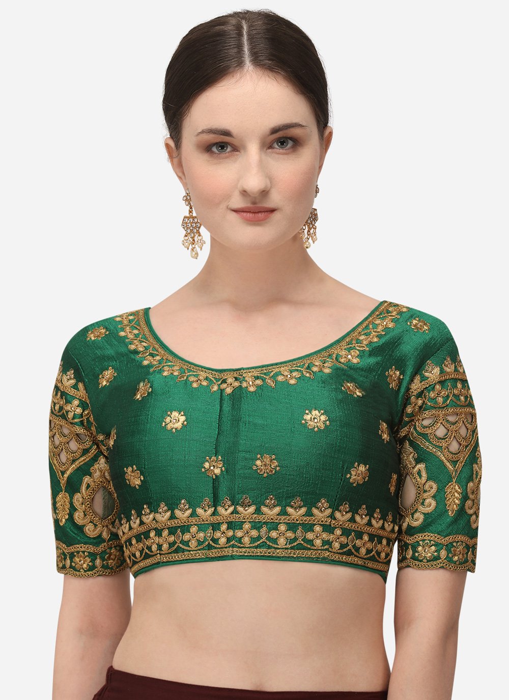 Designer Blouse Silk Green Embroidered Blouse