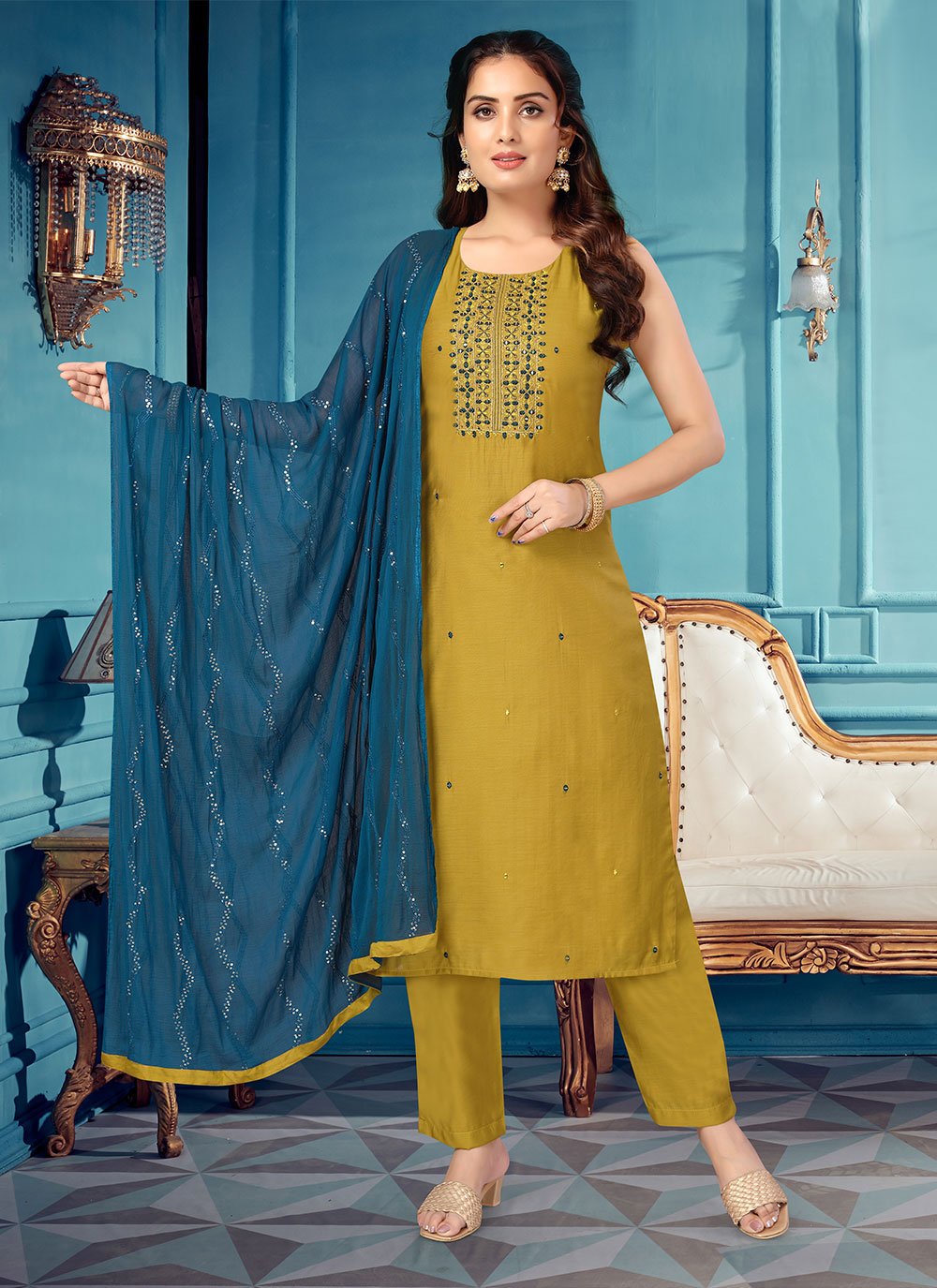 Salwar Suit Silk Green Embroidered Salwar Kameez