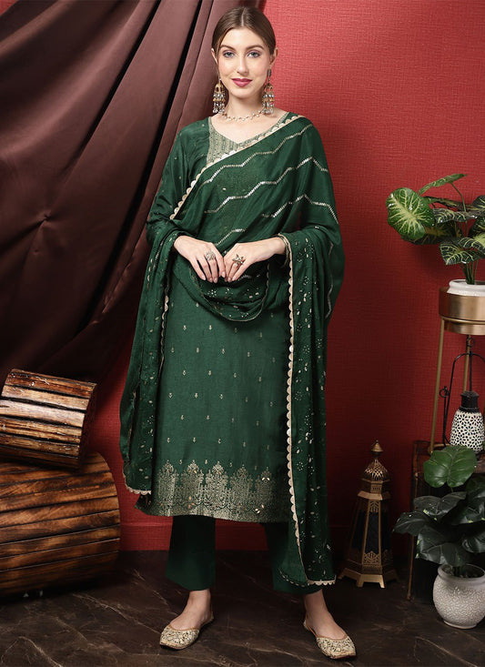 Straight Salwar Suit Silk Green Embroidered Salwar Kameez