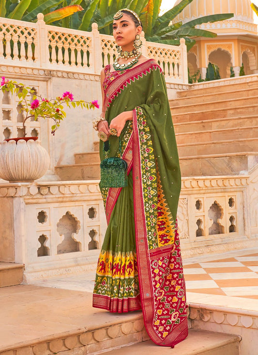 Trendy Saree Silk Green Hand Work Saree