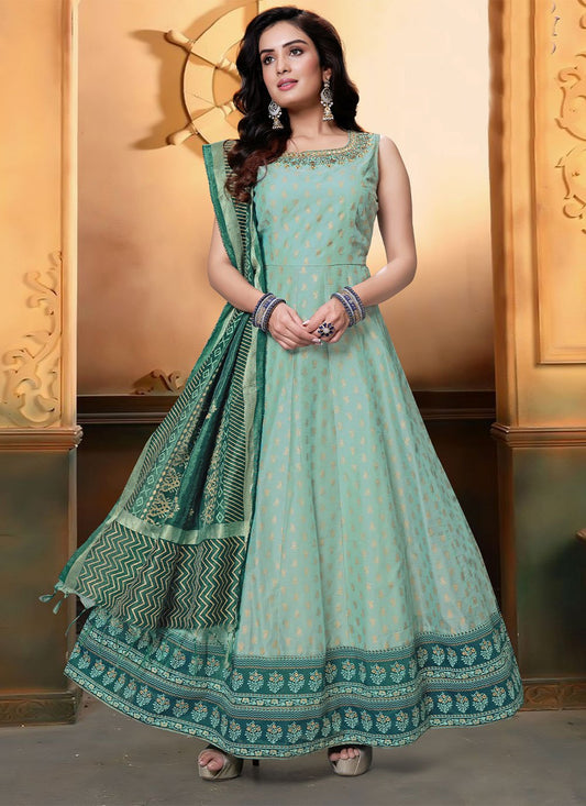 Salwar Suit Silk Green Embroidered Salwar Kameez