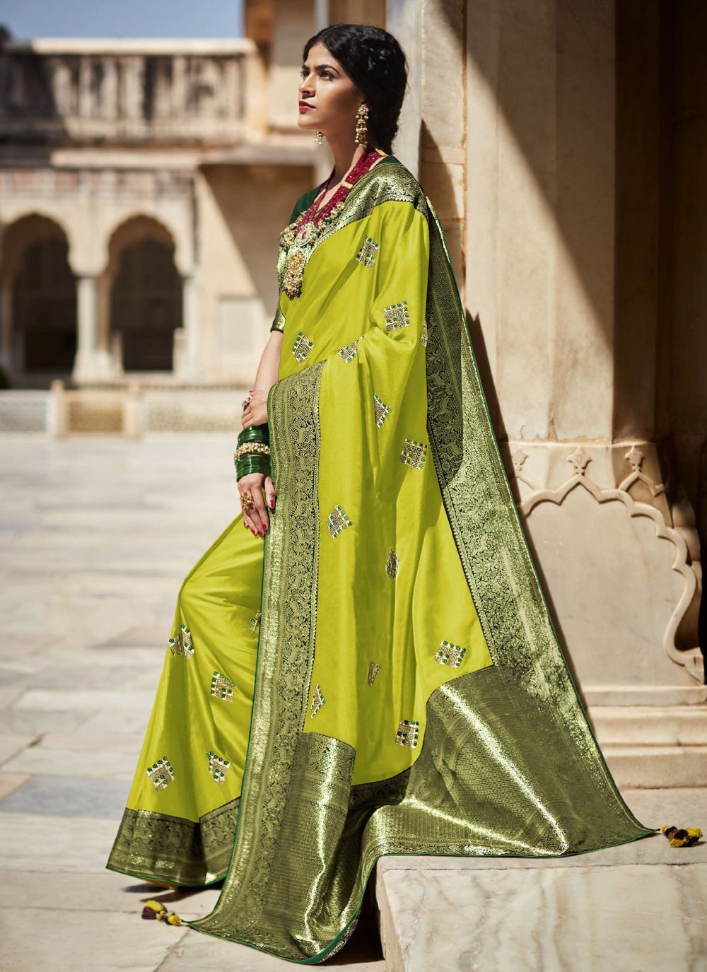 Classic Silk Green Embroidered Saree