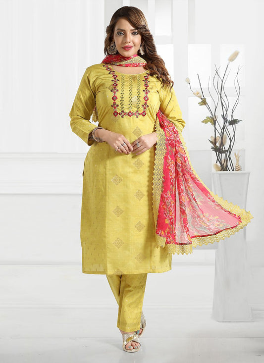 Straight Salwar Suit Silk Green Embroidered Salwar Kameez