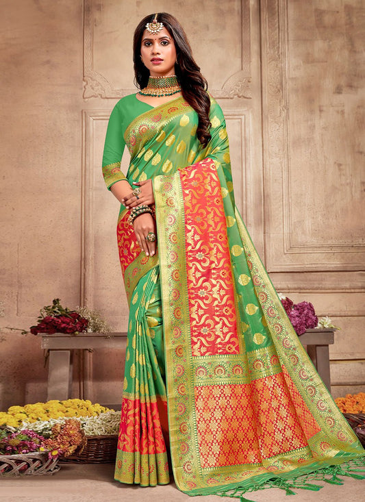 Traditional Saree Silk Viscose Green Weaving Saree