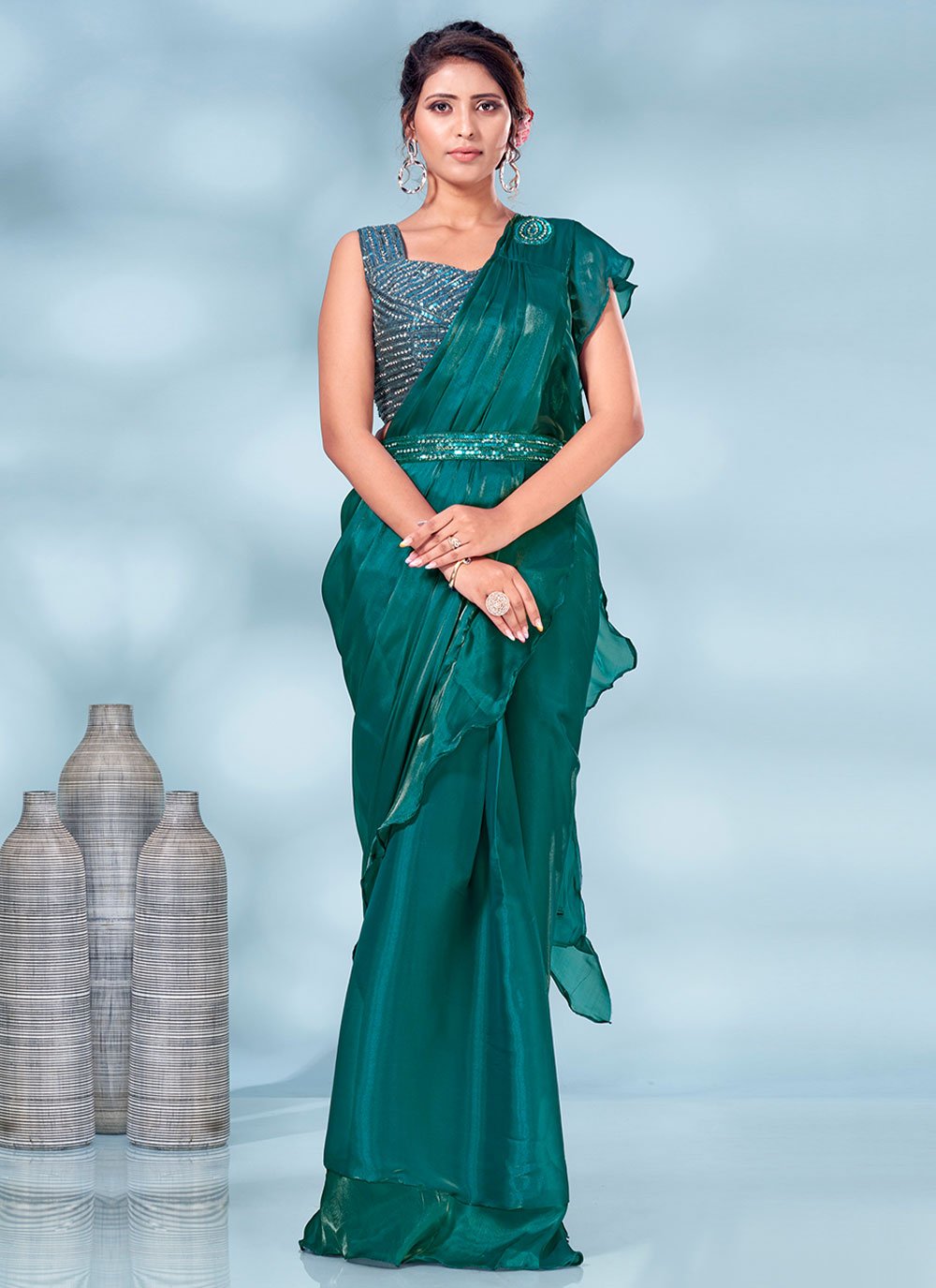 Trendy Saree Silk Green Plain Saree