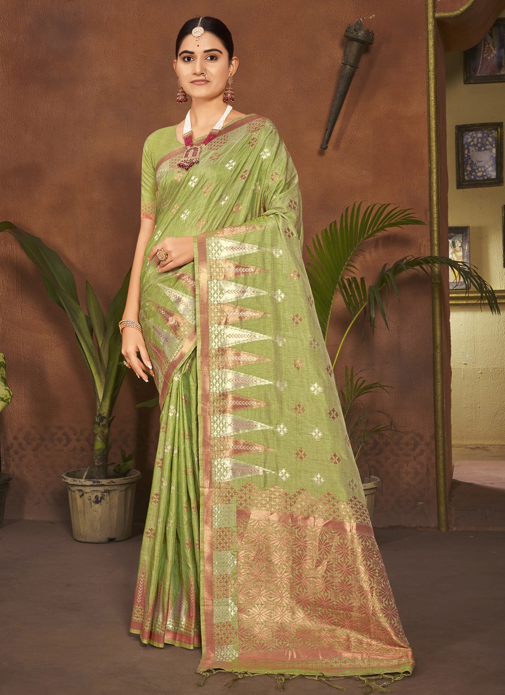 Traditional Saree Silk Green Weaving Saree