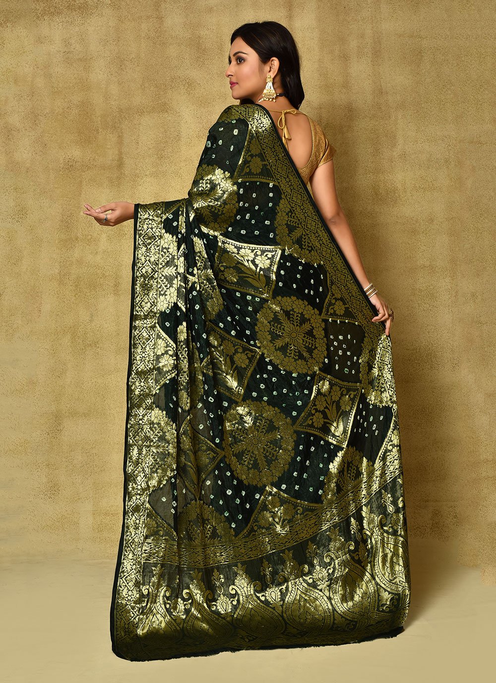 Bandhej Saree Silk Green Weaving Saree