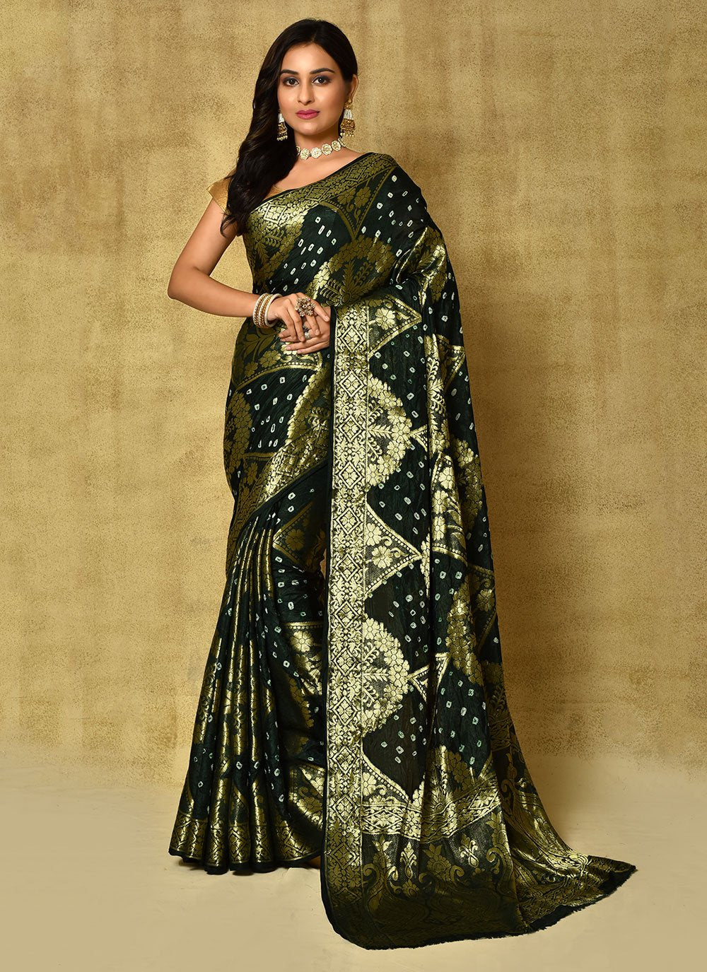 Bandhej Saree Silk Green Weaving Saree