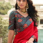 Contemporary Silk Grey Red Embroidered Saree