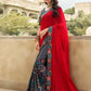 Contemporary Silk Grey Red Embroidered Saree
