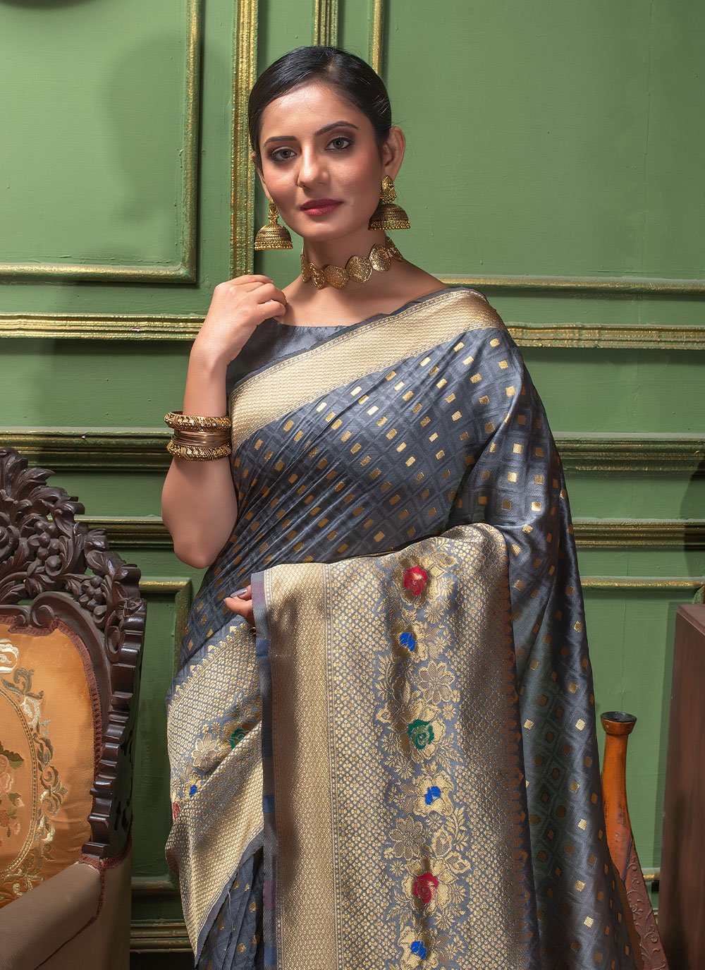 Classic Silk Grey Weaving Saree