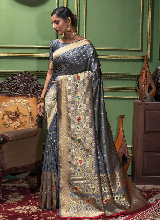 Classic Silk Grey Weaving Saree