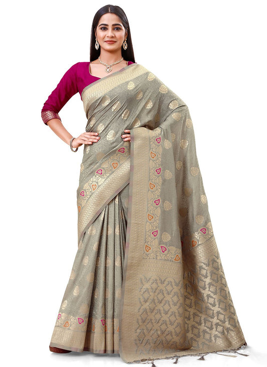 Contemporary Silk Grey Weaving Saree