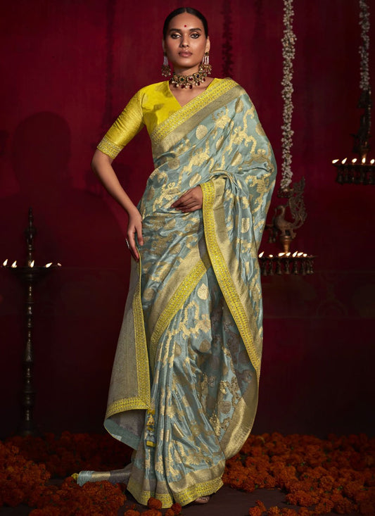 Designer Silk Grey Weaving Saree