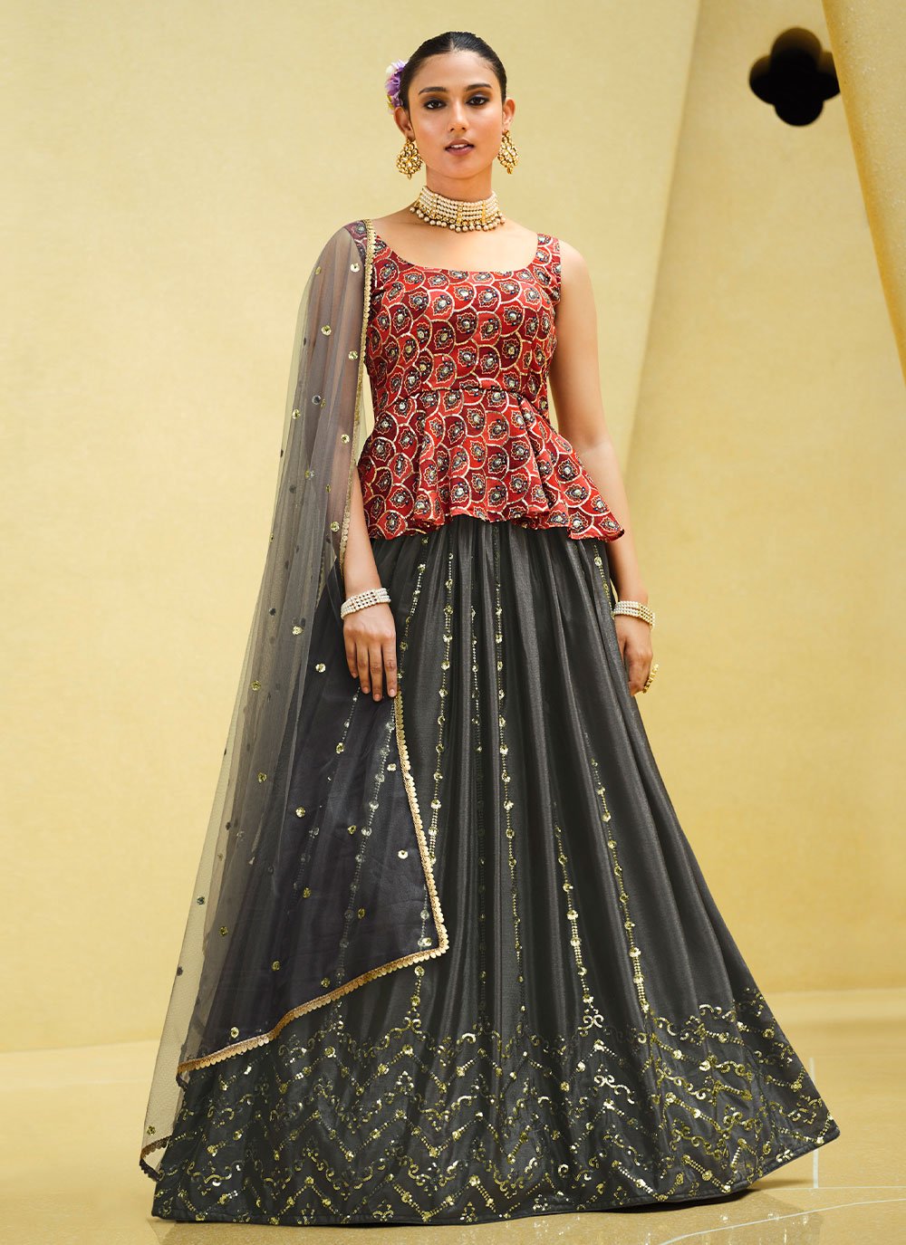 Lehenga Choli Chinon Silk Grey Embroidered Lehenga Choli