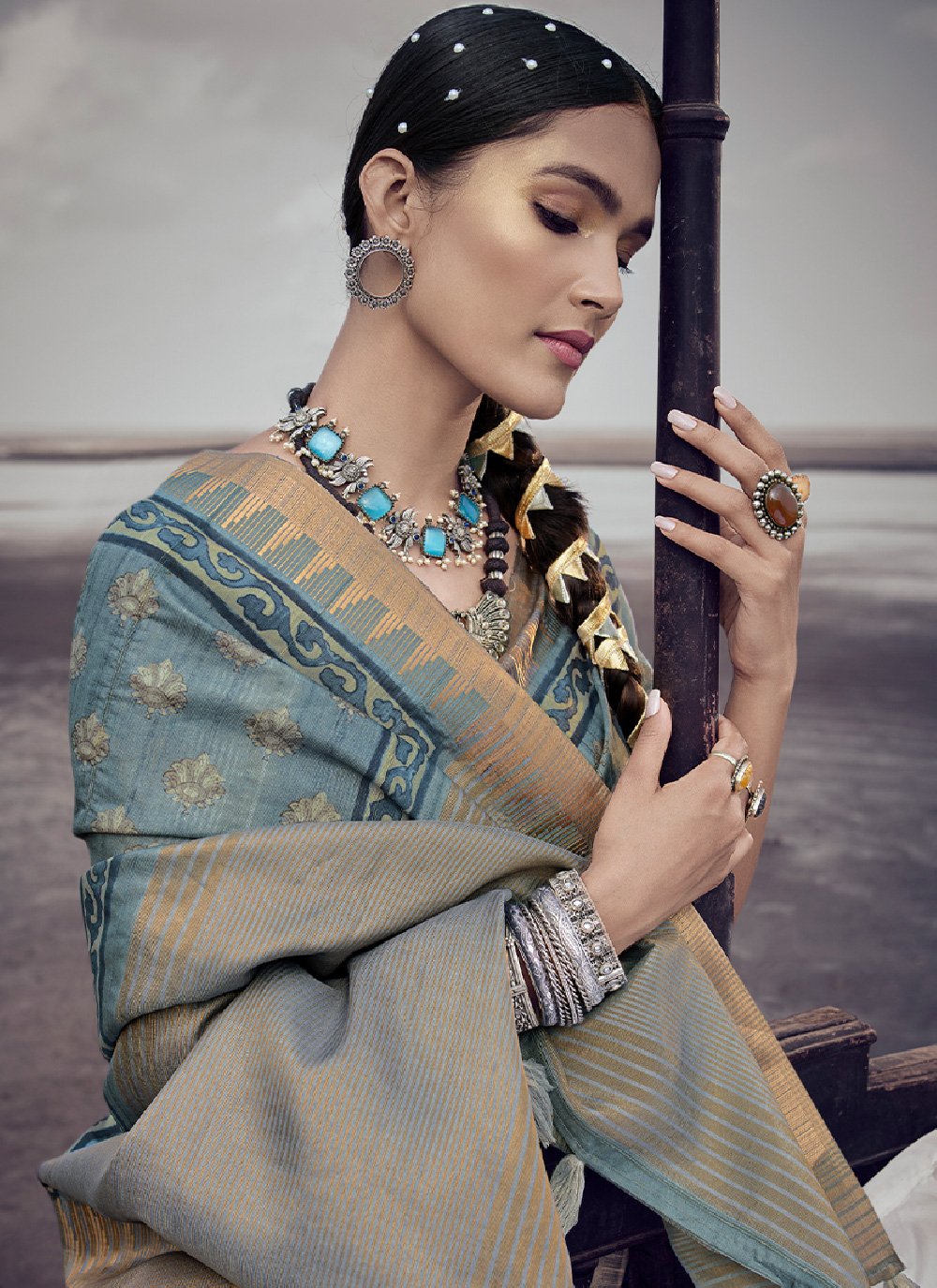 Trendy Saree Silk Grey Digital Print Saree