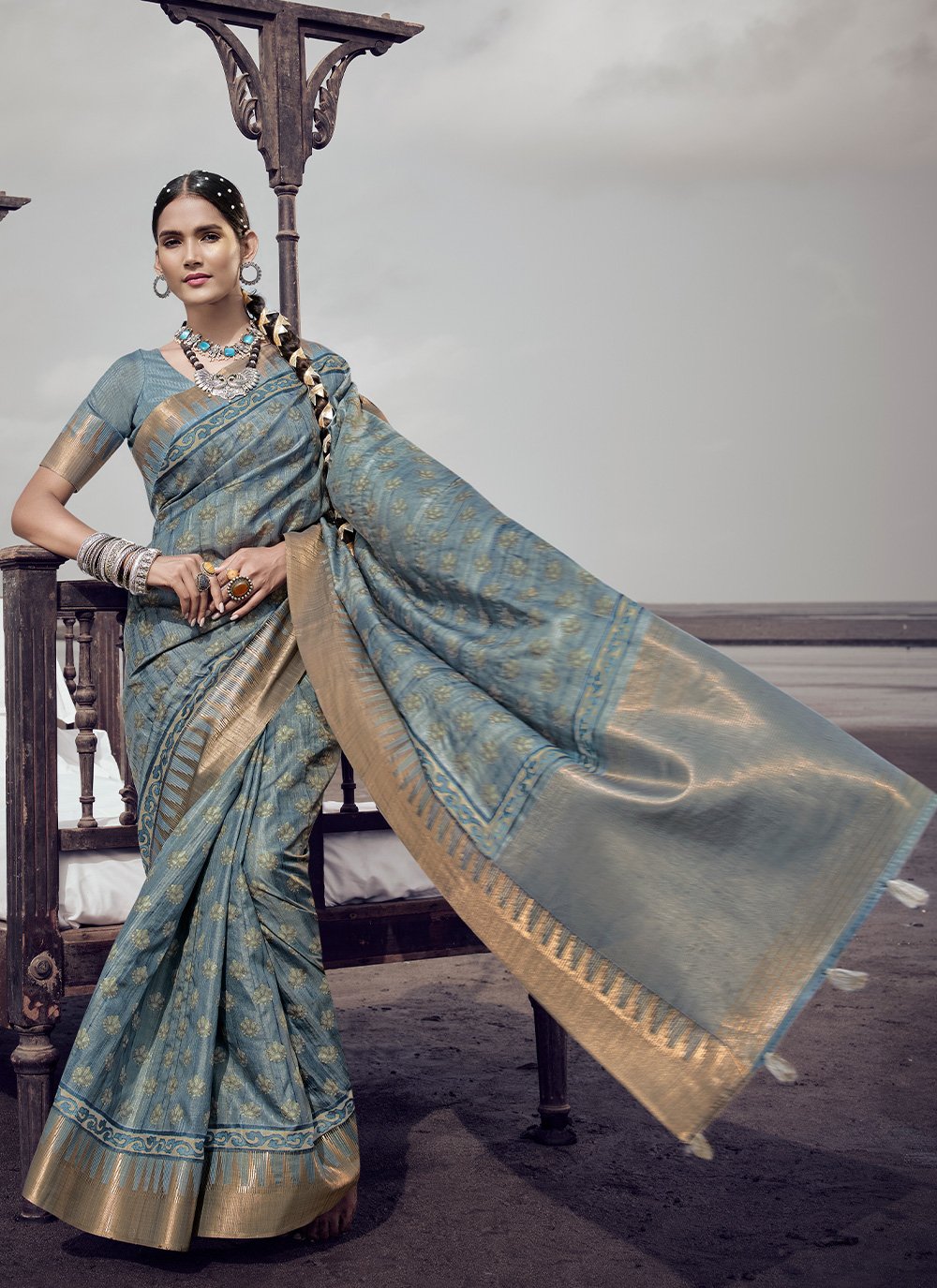 Trendy Saree Silk Grey Digital Print Saree