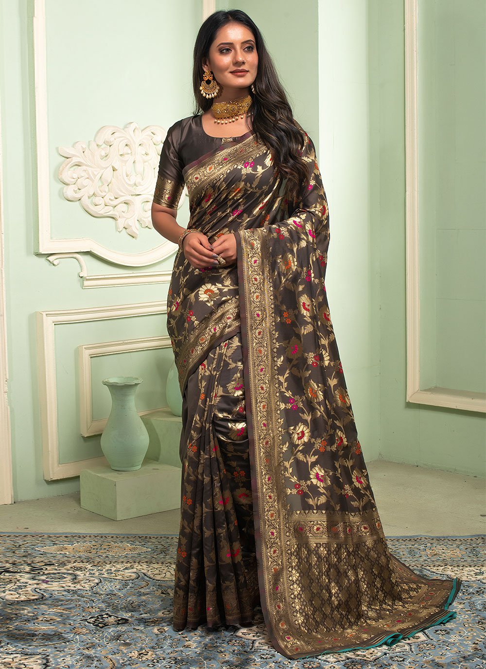 Classic Silk Grey Weaving Saree