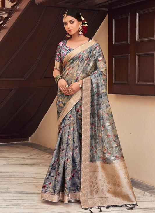 Traditional Saree Silk Grey Weaving Saree