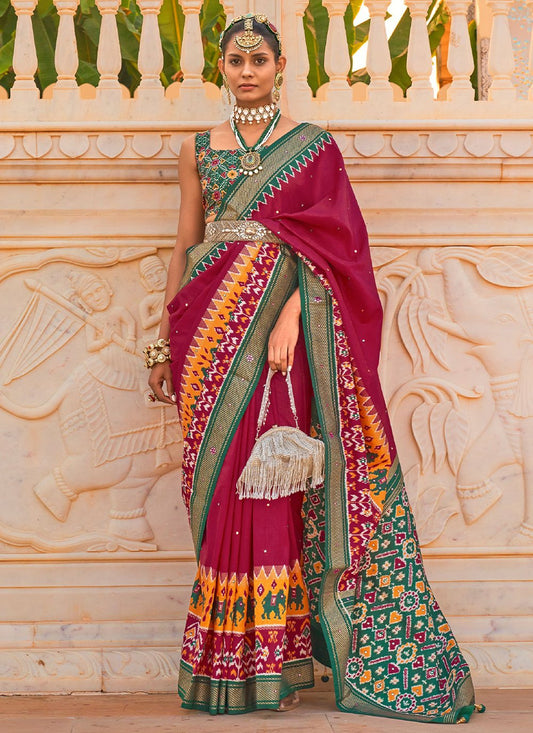 Classic Silk Magenta Hand Work Saree