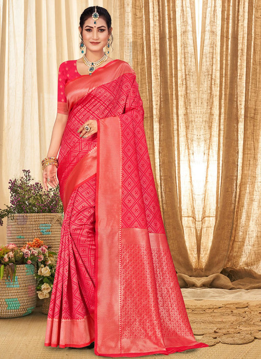 Casual Silk Hot Pink Weaving Saree