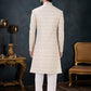 Indo Western Sherwani Silk Cream Embroidered Mens