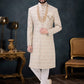 Indo Western Sherwani Silk Cream Embroidered Mens