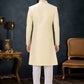 Indo Western Sherwani Silk Yellow Embroidered Mens