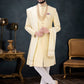 Indo Western Sherwani Silk Yellow Embroidered Mens