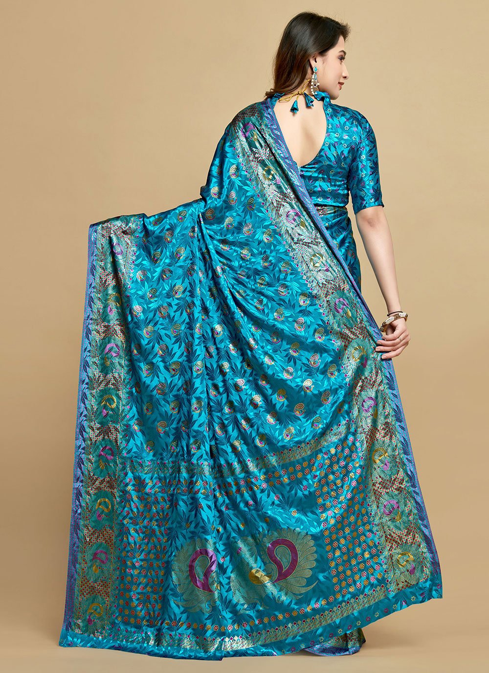 Classic Silk Aqua Blue Jacquard Work Saree