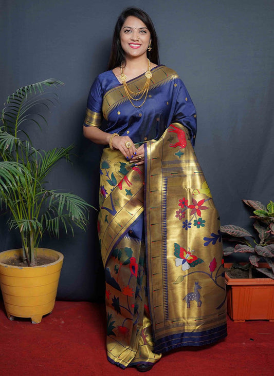 Classic Silk Blue Jacquard Work Saree