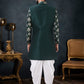 Indo Western Sherwani Jacquard Silk Green Jacquard Work Mens