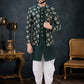Indo Western Sherwani Jacquard Silk Green Jacquard Work Mens