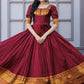 Gown Silk Maroon Jacquard Work Gown