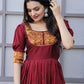 Gown Silk Maroon Jacquard Work Gown