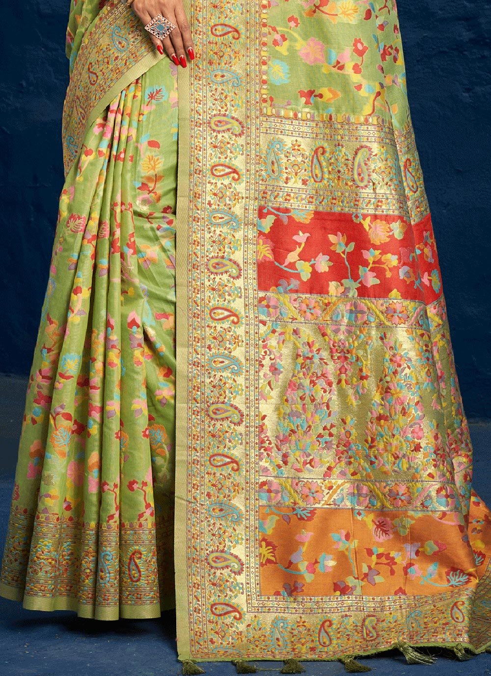 Traditional Saree Silk Green Kashmiri Saree