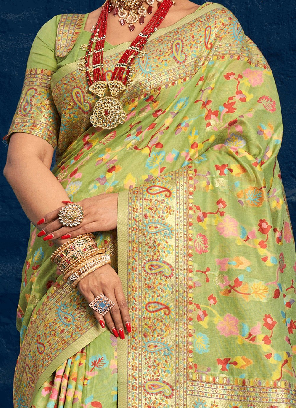 Traditional Saree Silk Green Kashmiri Saree