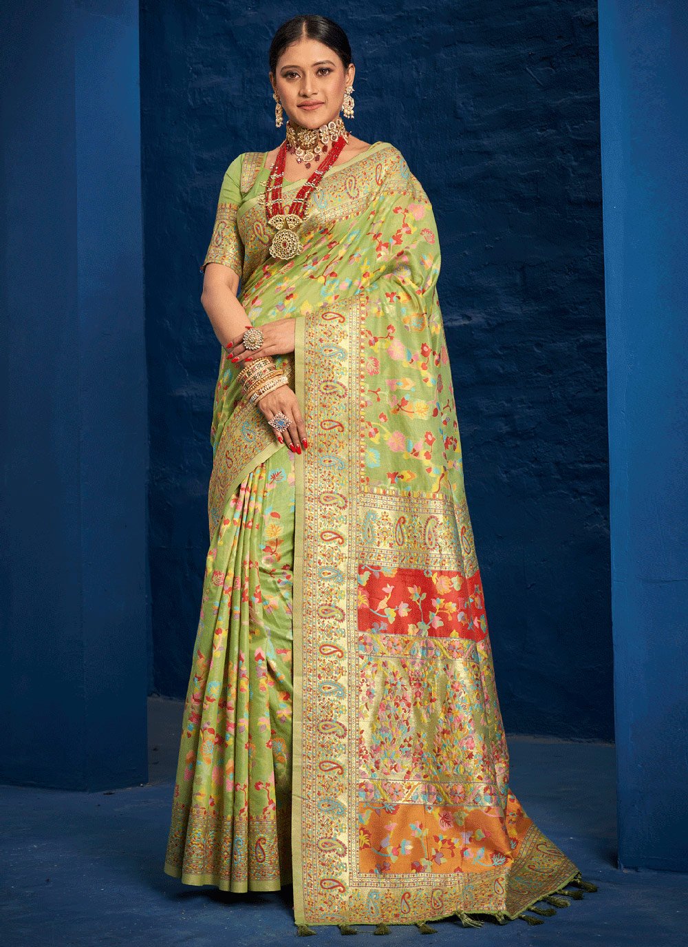 Traditional Saree Silk Green Kashmiri Saree