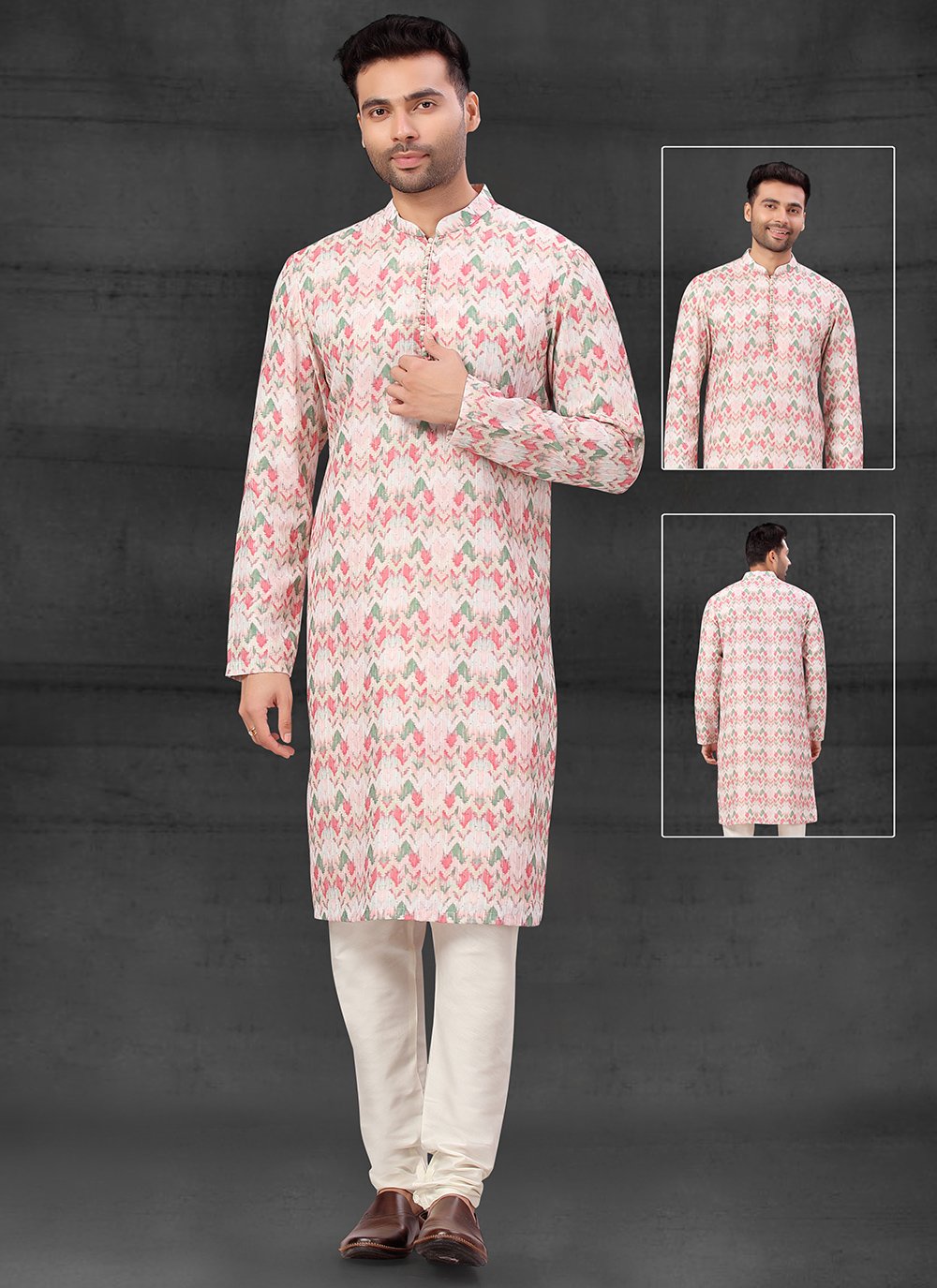 Kurta Pyjama Silk Multi Colour Fancy Work Mens