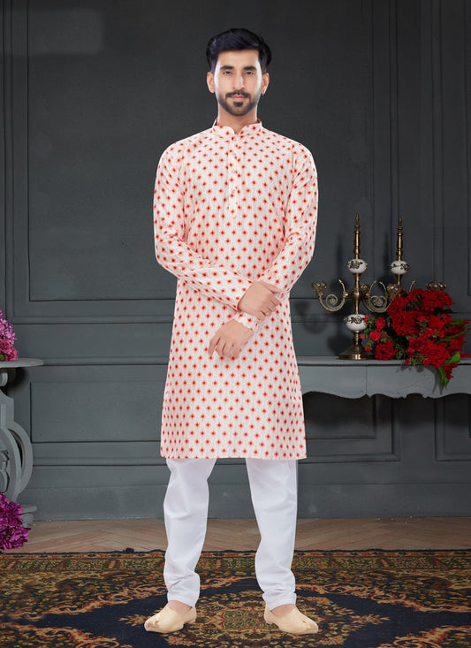 Kurta Pyjama Silk Pink Digital Print Mens