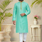 Kurta Pyjama Silk Turquoise Fancy Work Mens