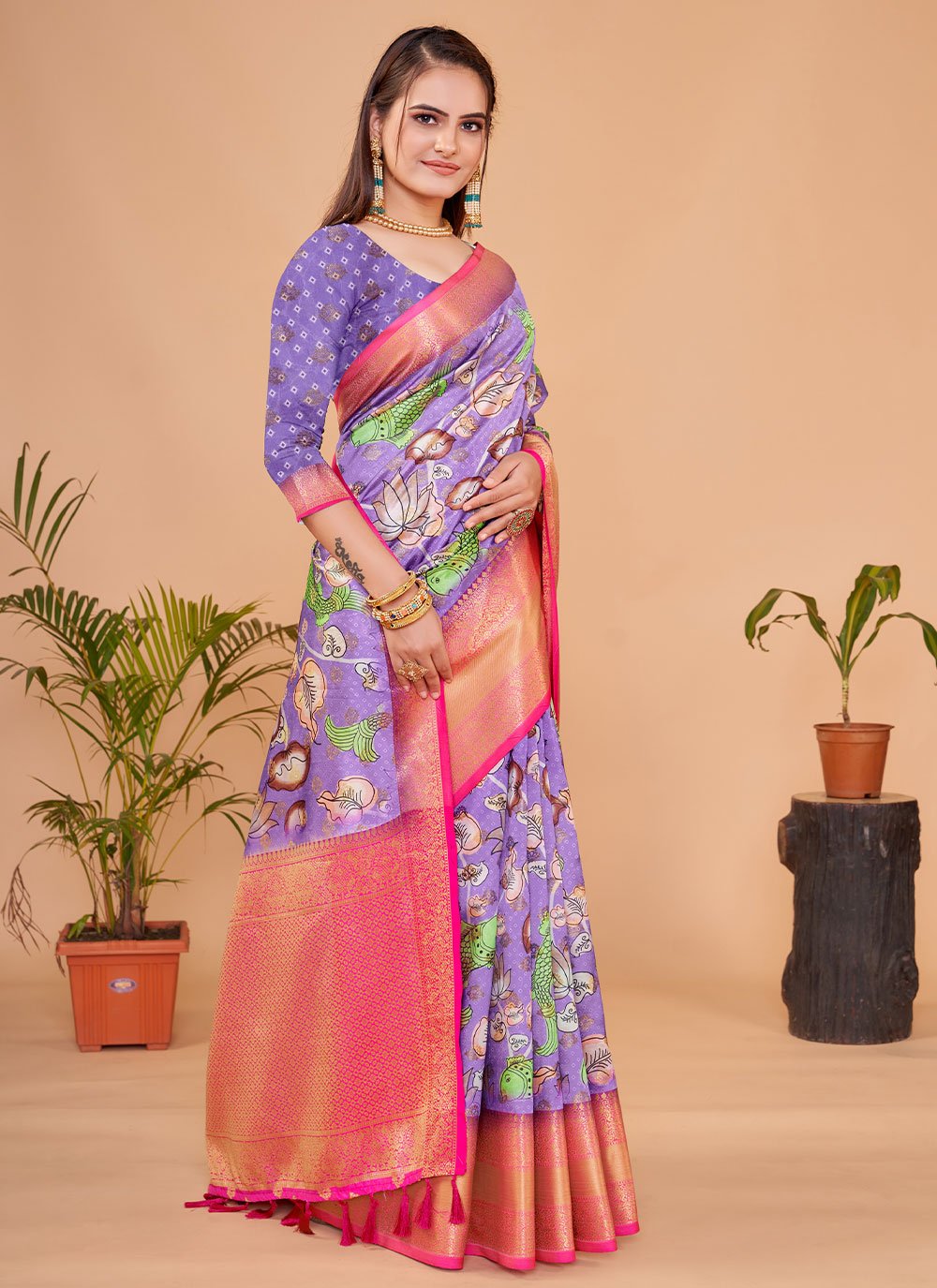 Contemporary Silk Lavender Digital Print Saree