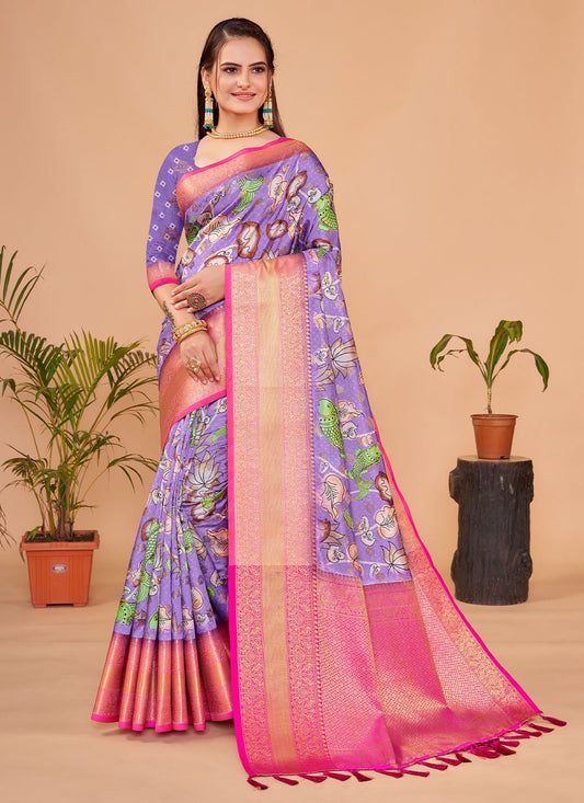 Contemporary Silk Lavender Digital Print Saree