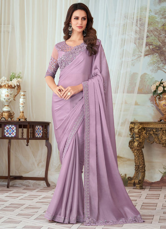 Contemporary Silk Lavender Embroidered Saree