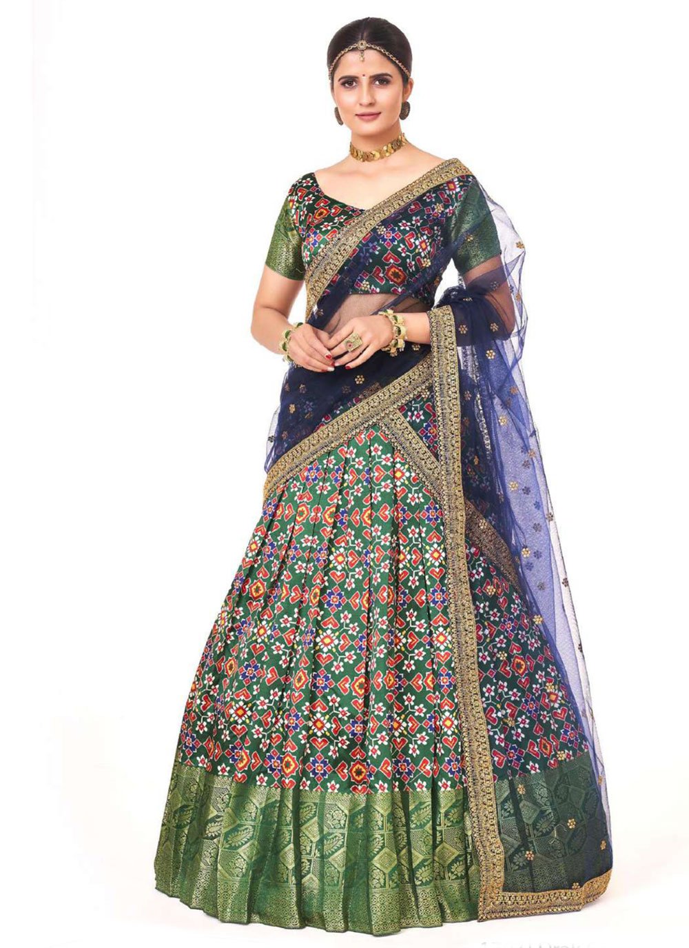 Lehenga Choli Silk Green Digital Print Lehenga Choli