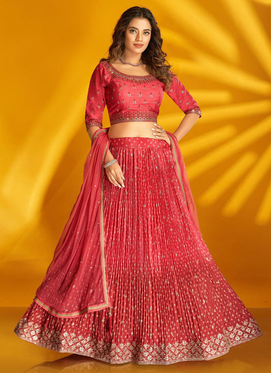 Lehenga Choli Silk Hot Pink Embroidered Lehenga Choli