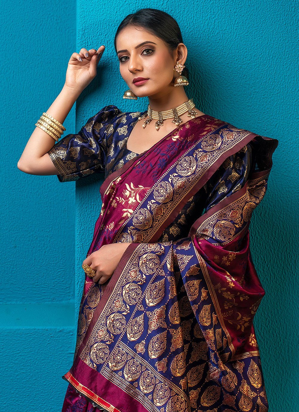 Contemporary Silk Magenta Weaving Saree