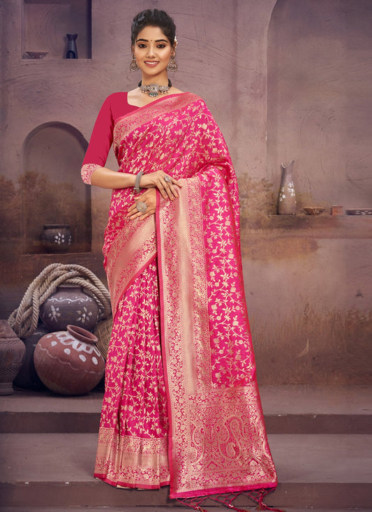 Traditional Saree Silk Magenta Fancy Work Saree