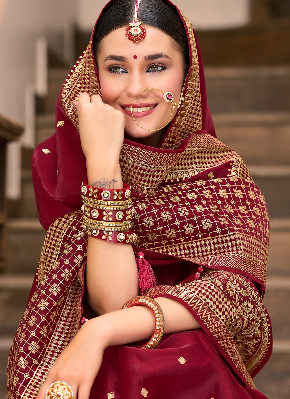 Contemporary Silk Maroon Embroidered Saree